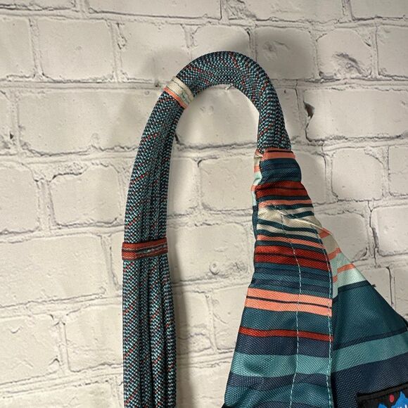 Kavu Rope Sling Crossbody Backpack Book Bag Green Striped Adjustable Strap - Picture 4 of 9